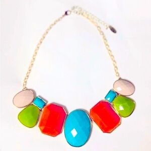 WOMEN’S STATEMENT NECKLACE, Bright Colors: Blue, Orange, Green, Cream, Gold-Tone